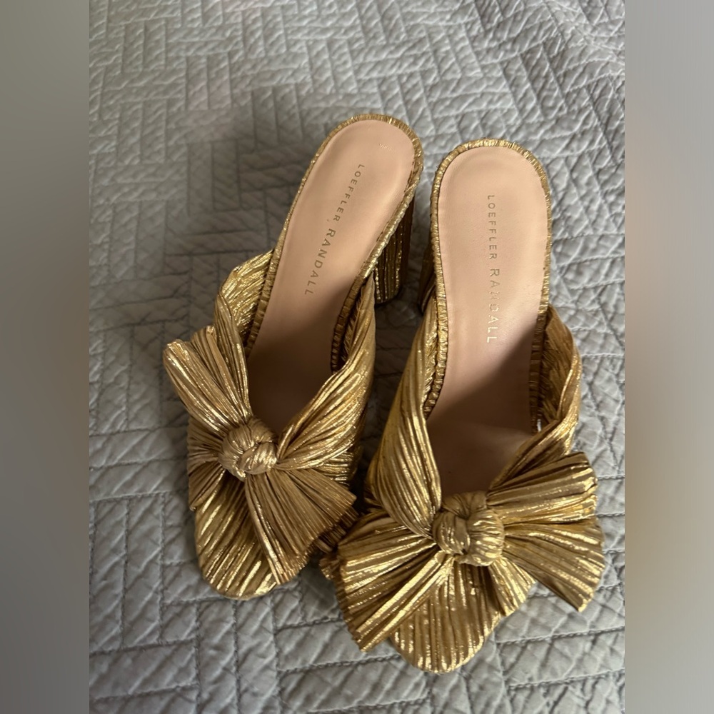 Loeffler Randall Sandals - Penny Gold Pleated Bow